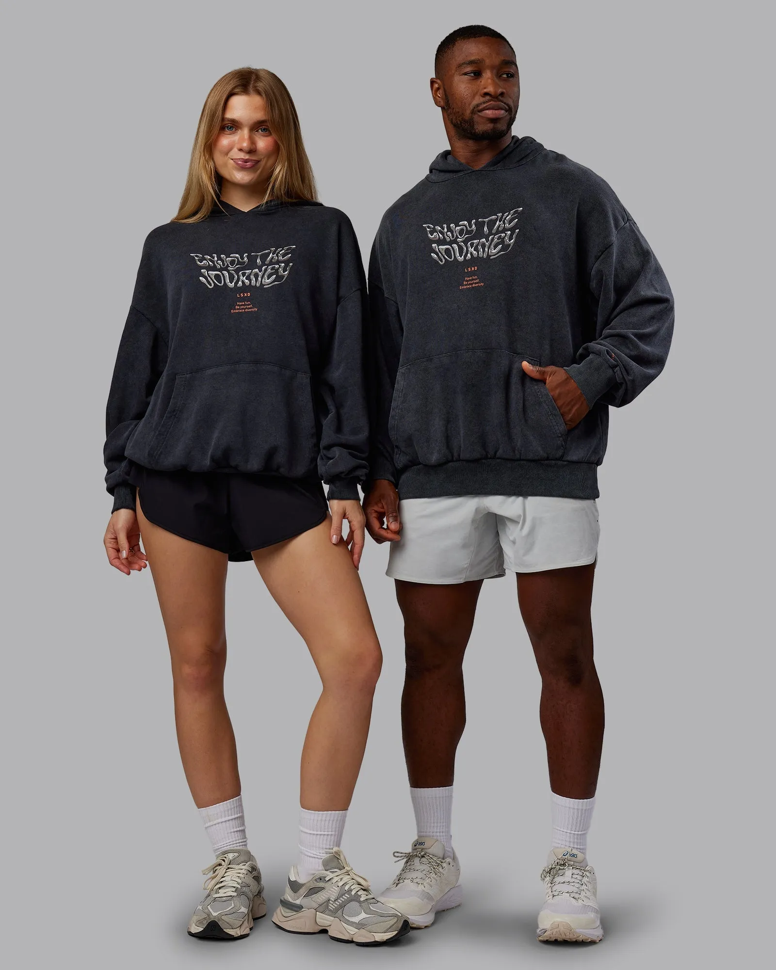 suitable for casual events Zip Closure Chrome Washed Oversized Hoodie - Black