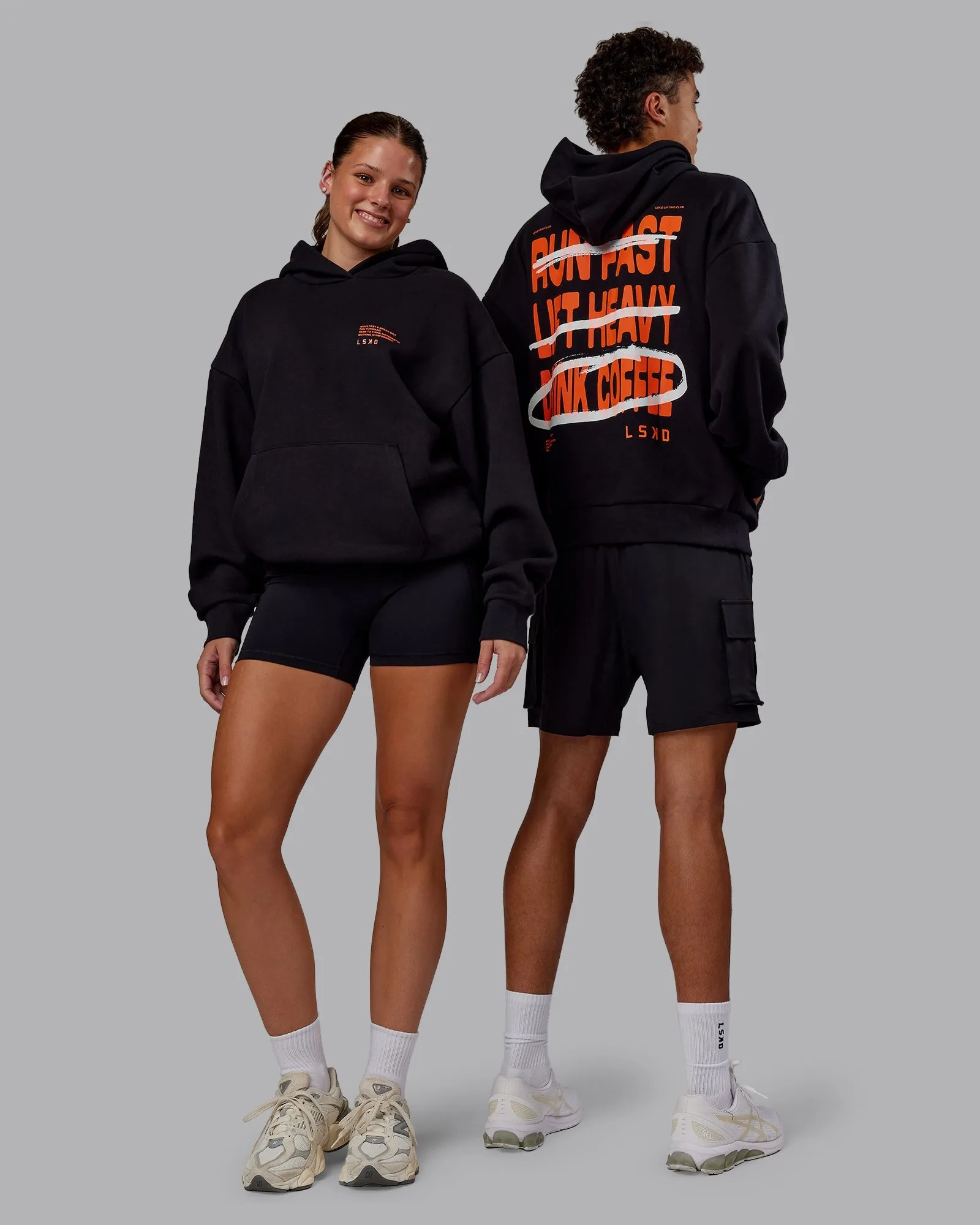 Coffee Run Unisex Oversize Hoodie - Black-Ultra Orange product innovation potential