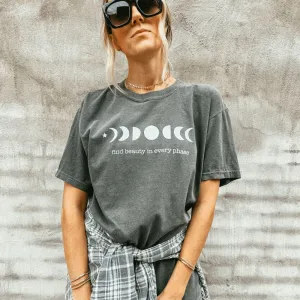 Sun Protection Crew Neck Design Moon Phase Tee - Pepper
