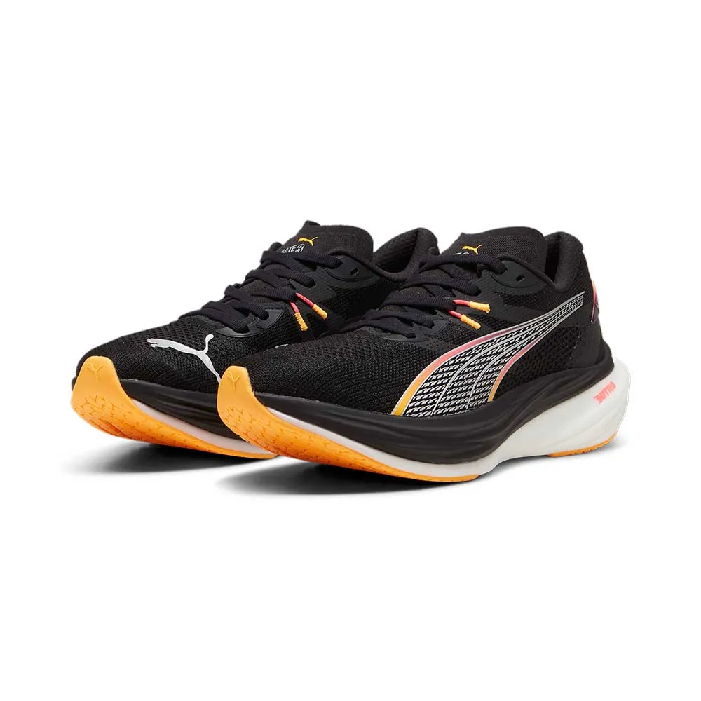 Women's Deviate Nitro 3 Running Shoes - PUMA Black-Sunset Glow-Sun Stream - Regular (B) Compression Knit Micro Perforated Upper
