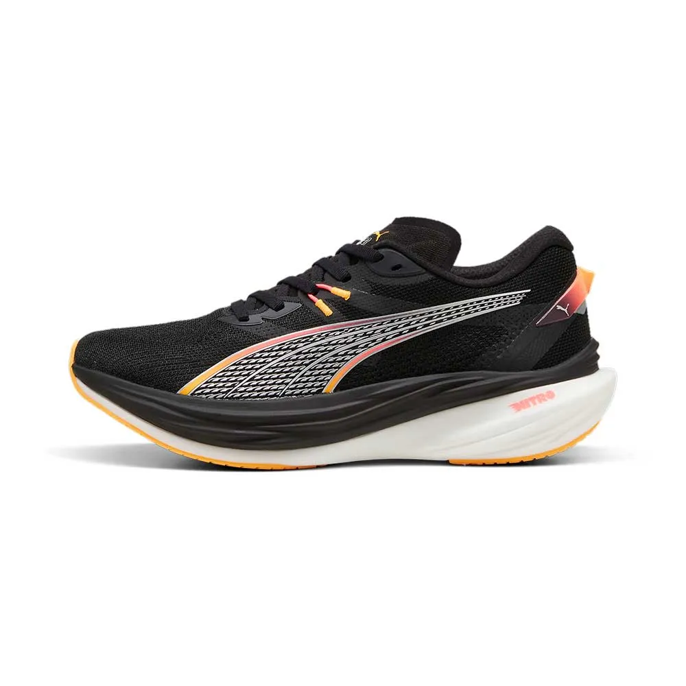 Women's Deviate Nitro 3 Running Shoes - PUMA Black-Sunset Glow-Sun Stream - Regular (B) Reinforced Heel Collar