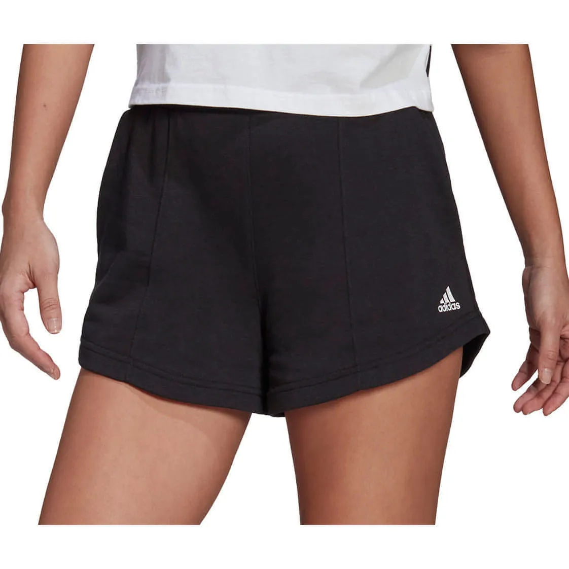 button fly adidas Hyperglam French Terry Womens Training Shorts - Black