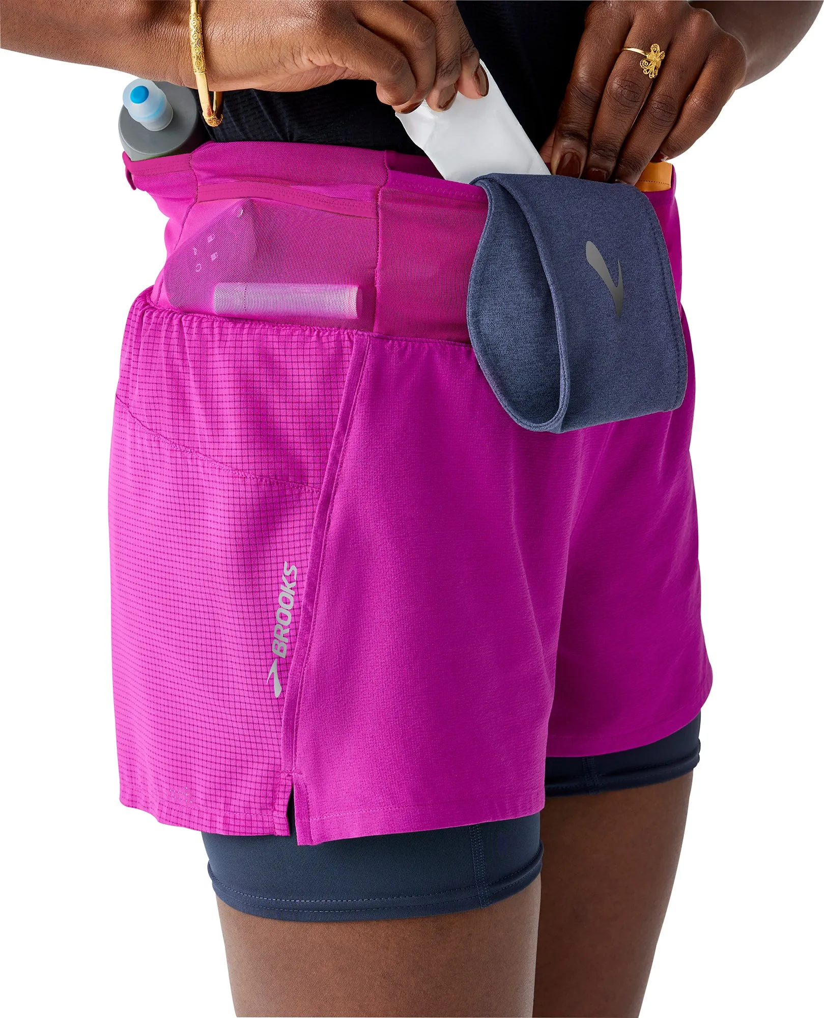 Brooks 3 Inch high Point 2.0 2 In 1 Womens Running Shorts - Pink Anti Odor Technology Compact Storage Pocket