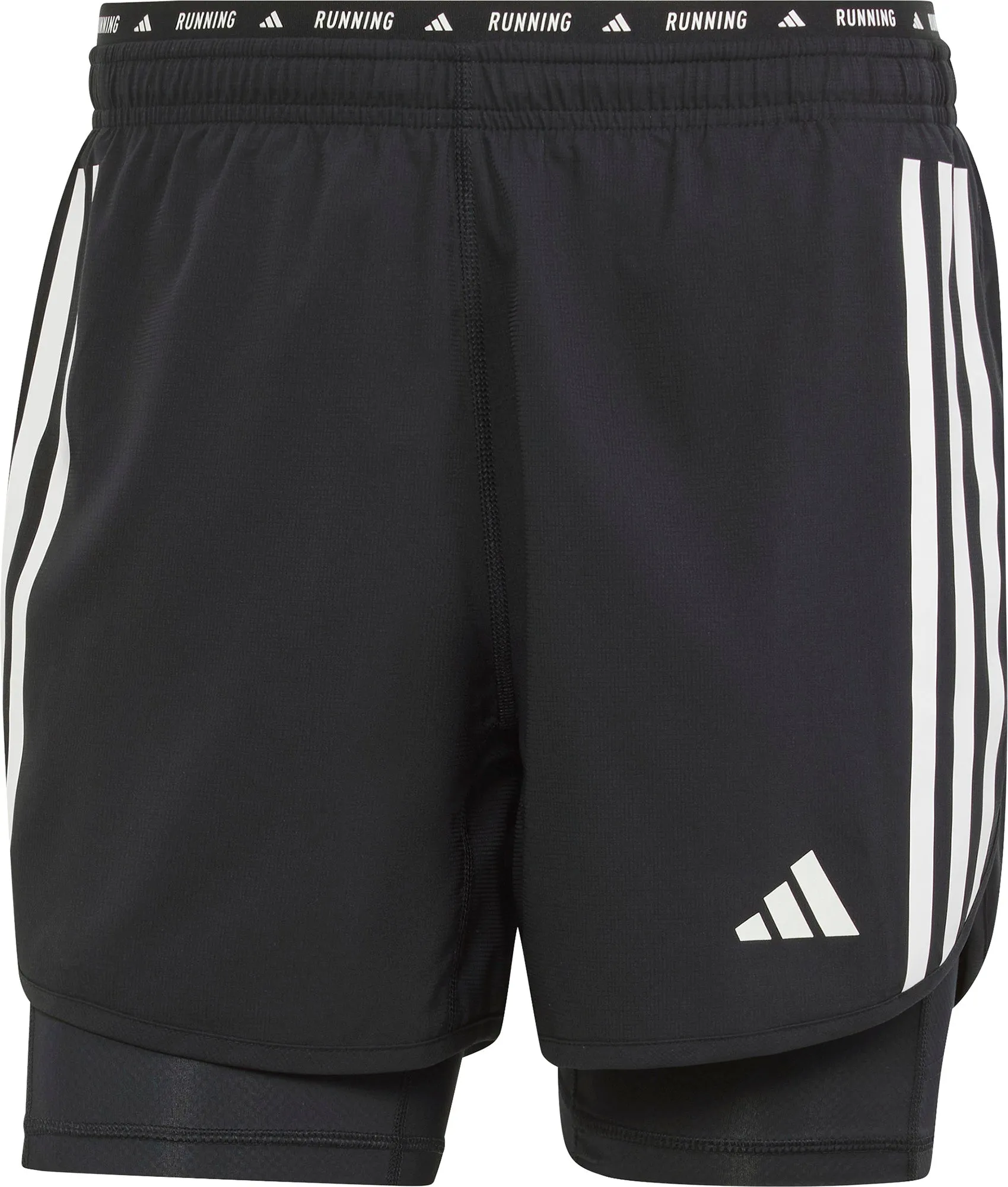Multi Directional Flex Zones adidas Own The Run 3 Stripes 2 In 1 Mens Running Shorts - Black