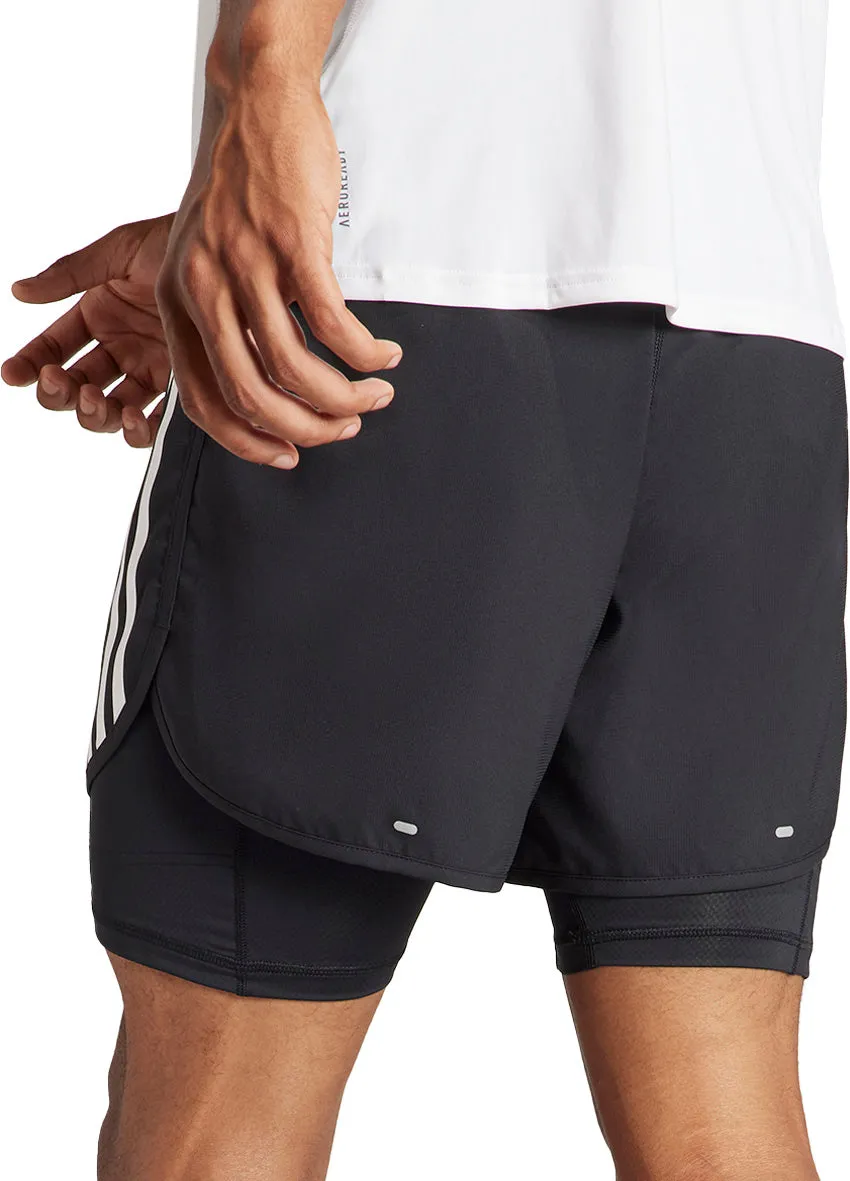adidas Own The Run 3 Stripes 2 In 1 Mens Running Shorts - Black Performance Stretch