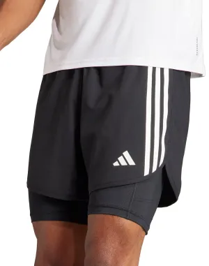 Active Lifestyle adidas Own The Run 3 Stripes 2 In 1 Mens Running Shorts - Black