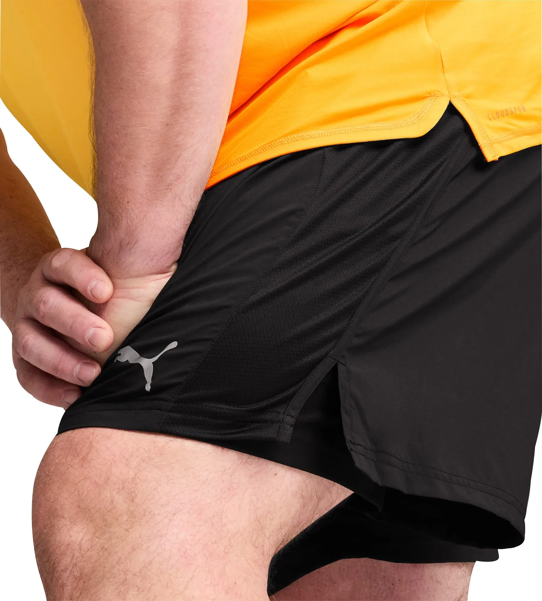anti slip grip Performance Fit Puma Run Favourite Velocity 2 In 1 Mens Running Shorts - Black