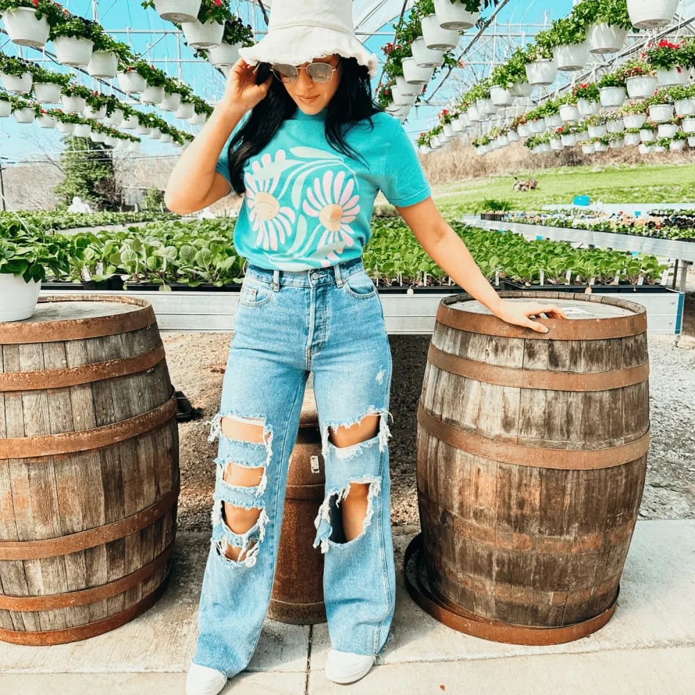 Smiley Flowers Tee Adjustable Fit Festival wear