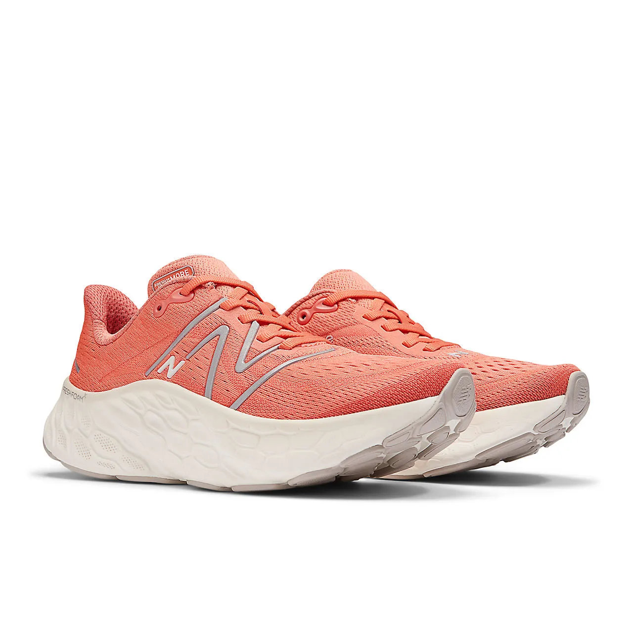 New Balance Fresh Foam More v4 (Womens) - Gulf Red with Sea Salt and Silver Metallic Molded Footbed