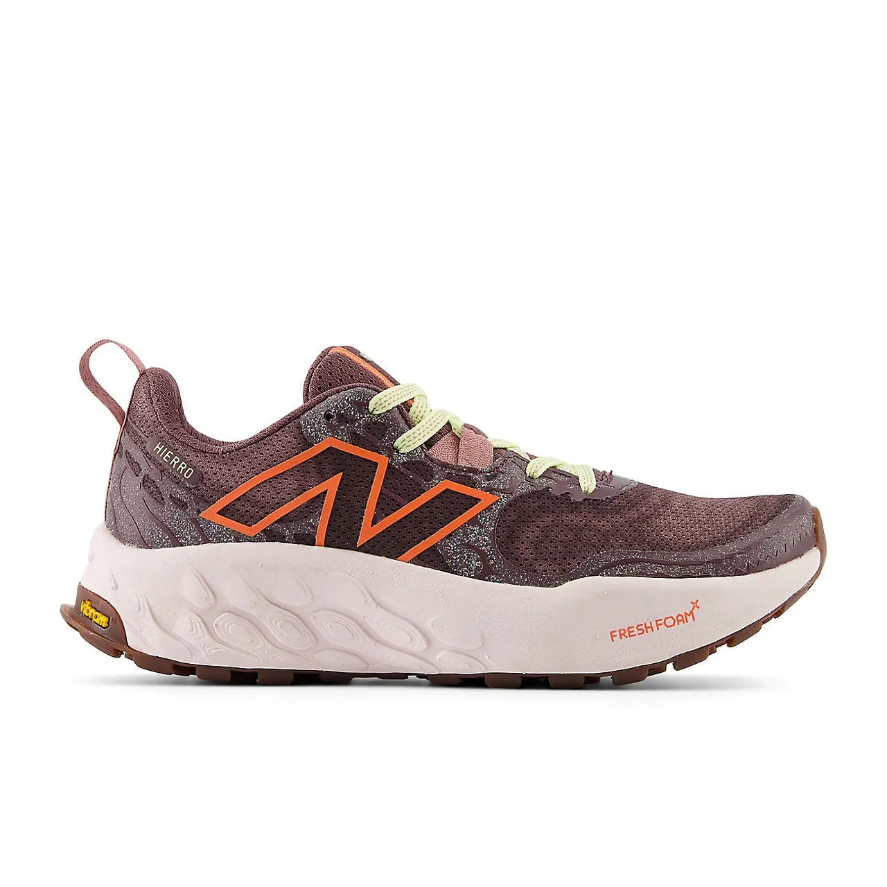 New Balance Fresh Foam X Hierro v8 (Womens) - Licorice with gulf red and pink granite Impact Reduction Sole Units Proprioceptive Footbed Design