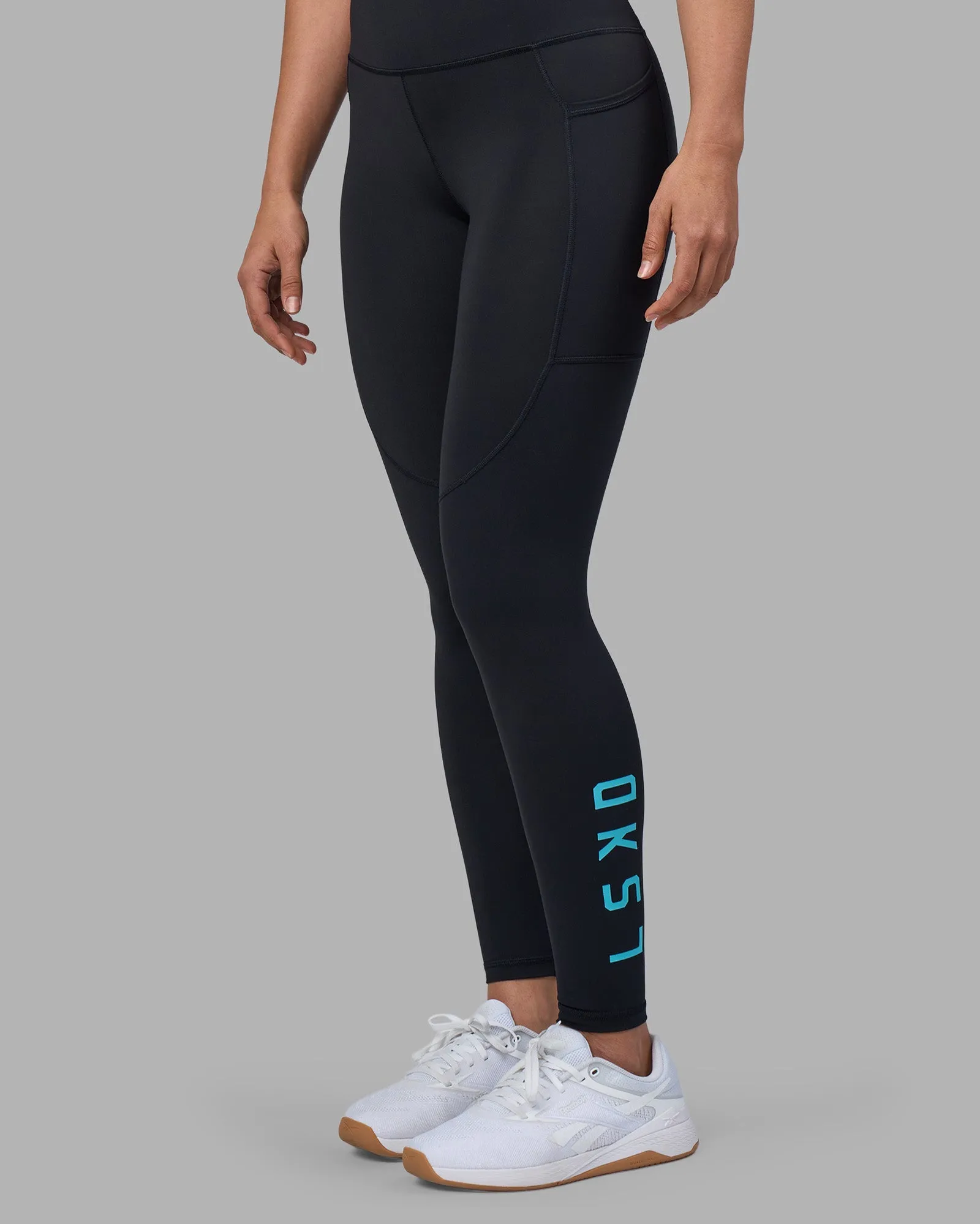 Outdoor Running Non See All Style Rep Ultra High-Rise Full Length Legging Pockets - Black-Blue Atoll