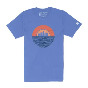 Chic Vibes Cleveland Sunset - Mens/Unisex Crew T-Shirt - Heather Blue