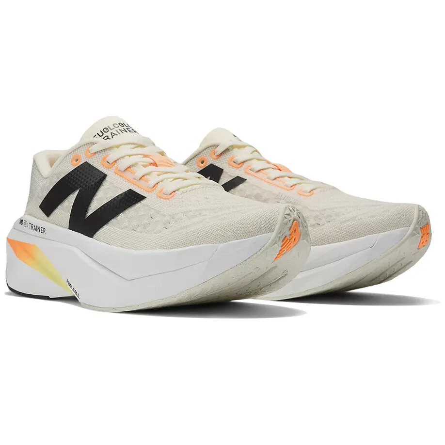 New Balance Women's FuelCell SuperComp Trainer v3 Running Shoes Angora / Hot Mango / Black Asymmetric Heel Counter Compression Activated Foam