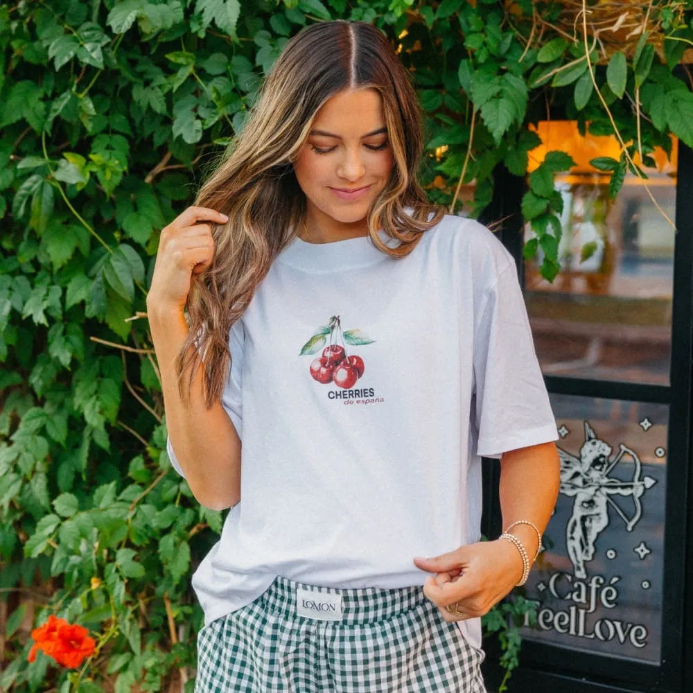 Durable Knit Structure Recycled Polyester Blend Cherries Relaxed Boxy Tee