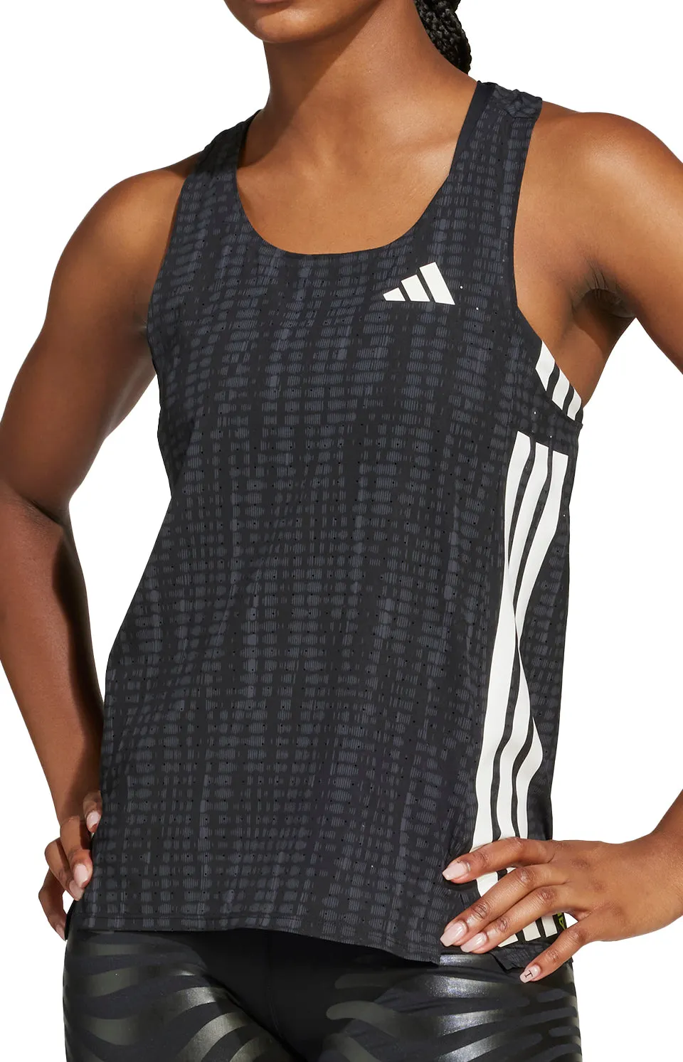 adidas Adizero Womens Running Vest Tank Top - Black Non Chafing Seams High Stretch Fabric