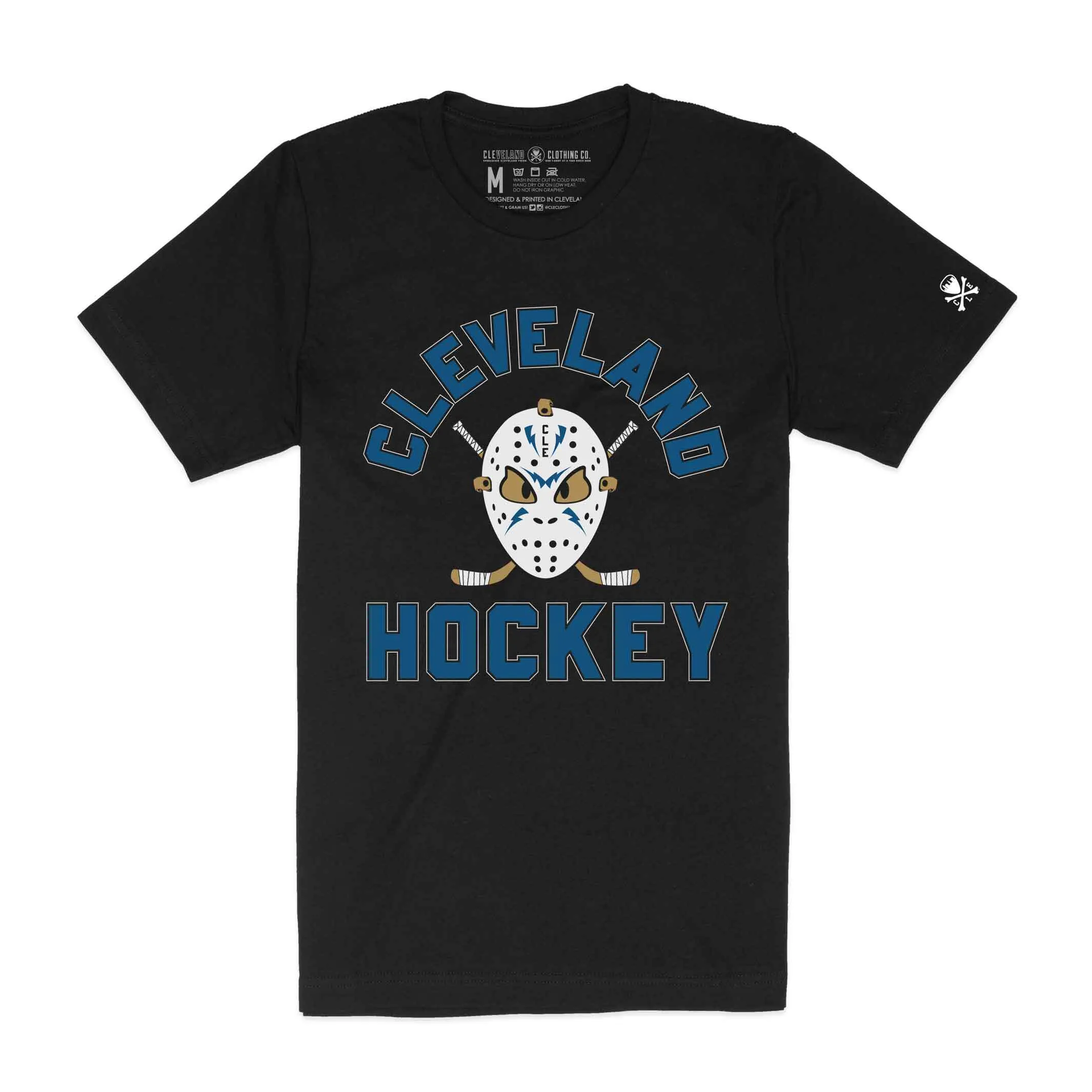 Cleveland Hockey Mask - Mens/Unisex Crew T-Shirt Street Style Trend Relaxed Torso Fit