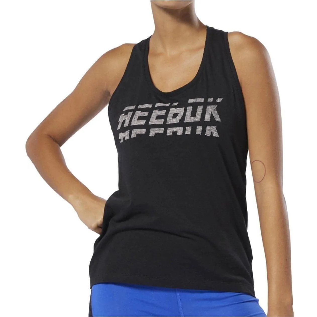 Daily Flexible UV Protective Layer Reebok Workout Ready Meet You There Womens Training Vest Tank Top - Black