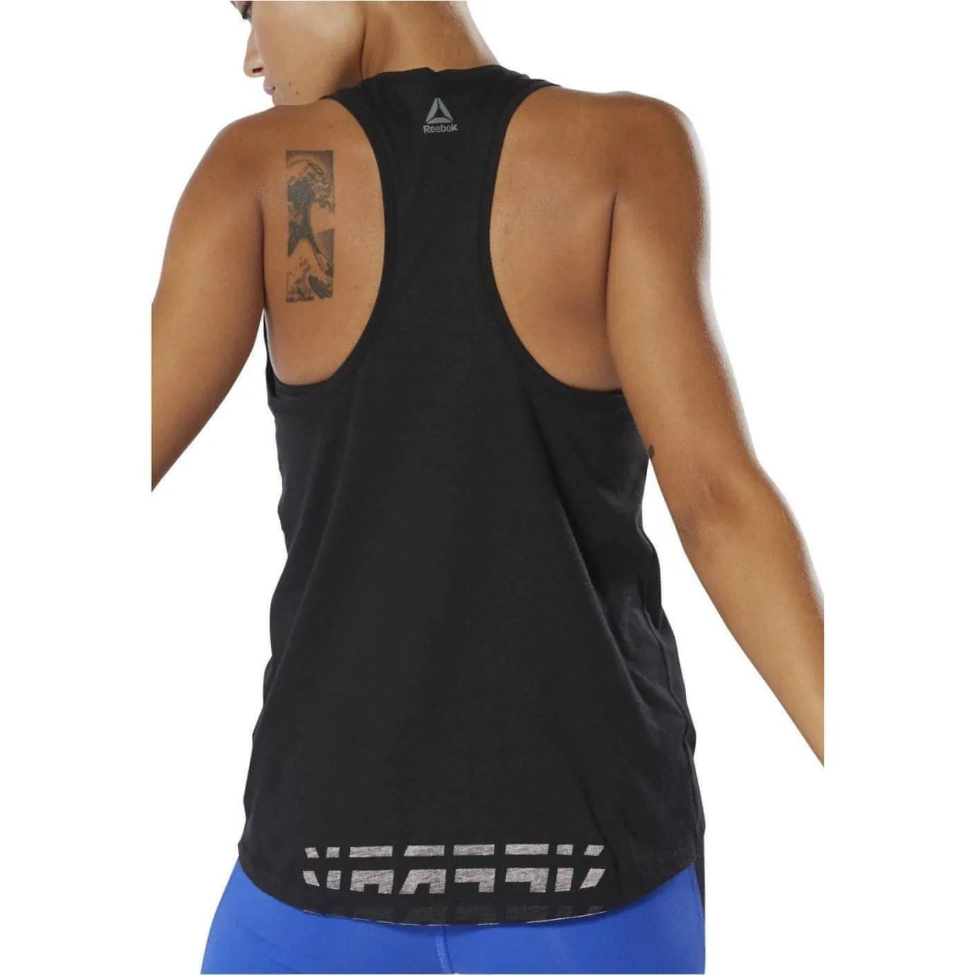 Reebok Workout Ready Meet You There Womens Training Vest Tank Top - Black Antibacterial Fiber Blend