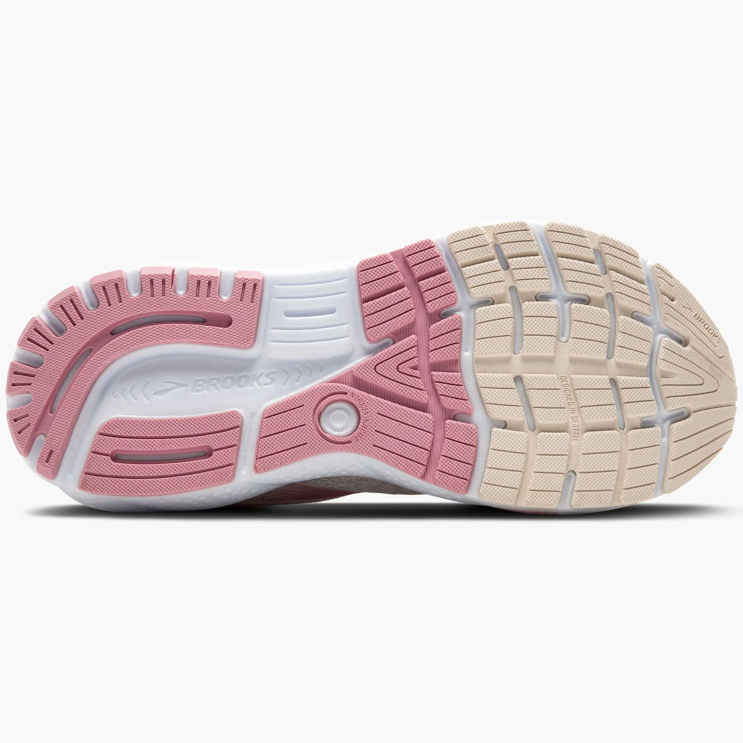 Brooks Women's Ghost 16 Running Shoes Coconut / Zephyr / White running with a hat reflective - details -