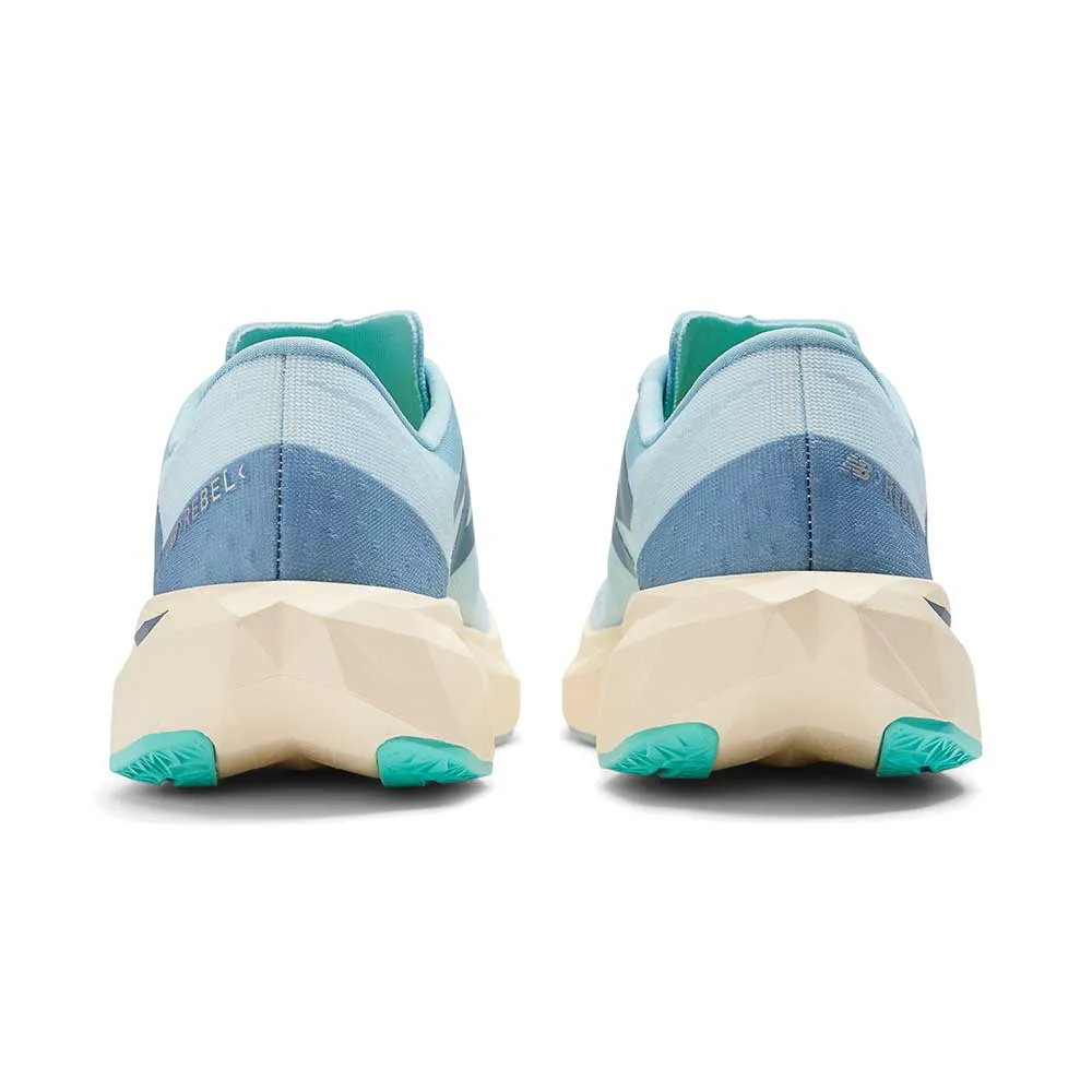 Molded Heel Cup beginner runners' shoes Women's FuelCell Rebel v4 Running Shoe - Quarry Blue/Chrome Blue - Wide (D)