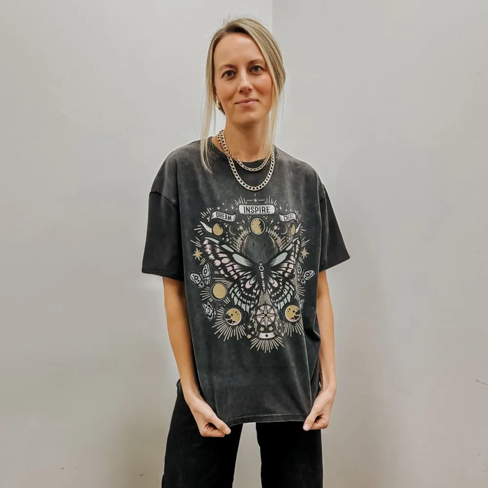 Inspired Butterfly Oversized Tee - Black Printed design