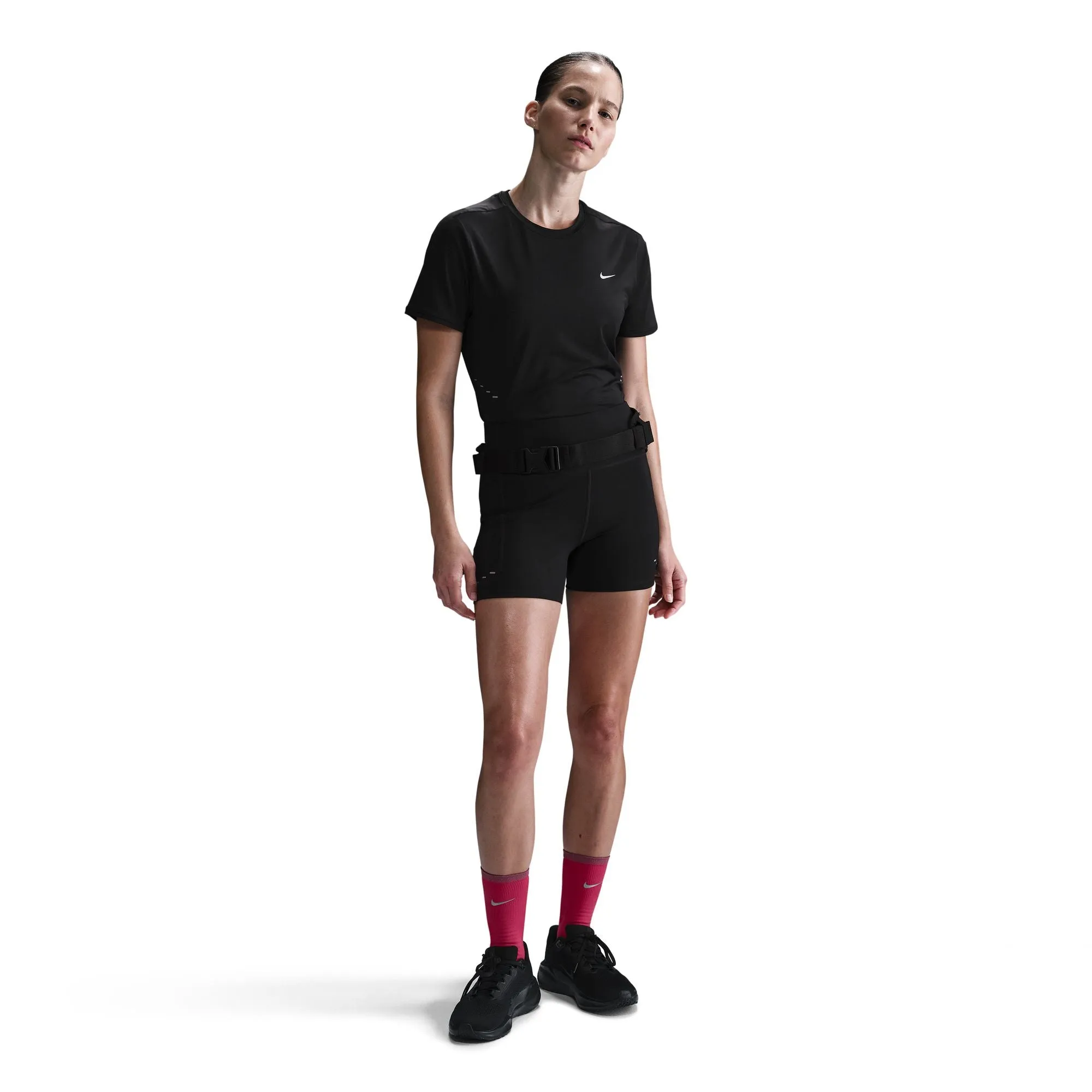 Women's Swift Dri-FIT Short-Sleeve Running Top (010 - Black/Reflective Silver) Organic Cotton Certification Dad Core