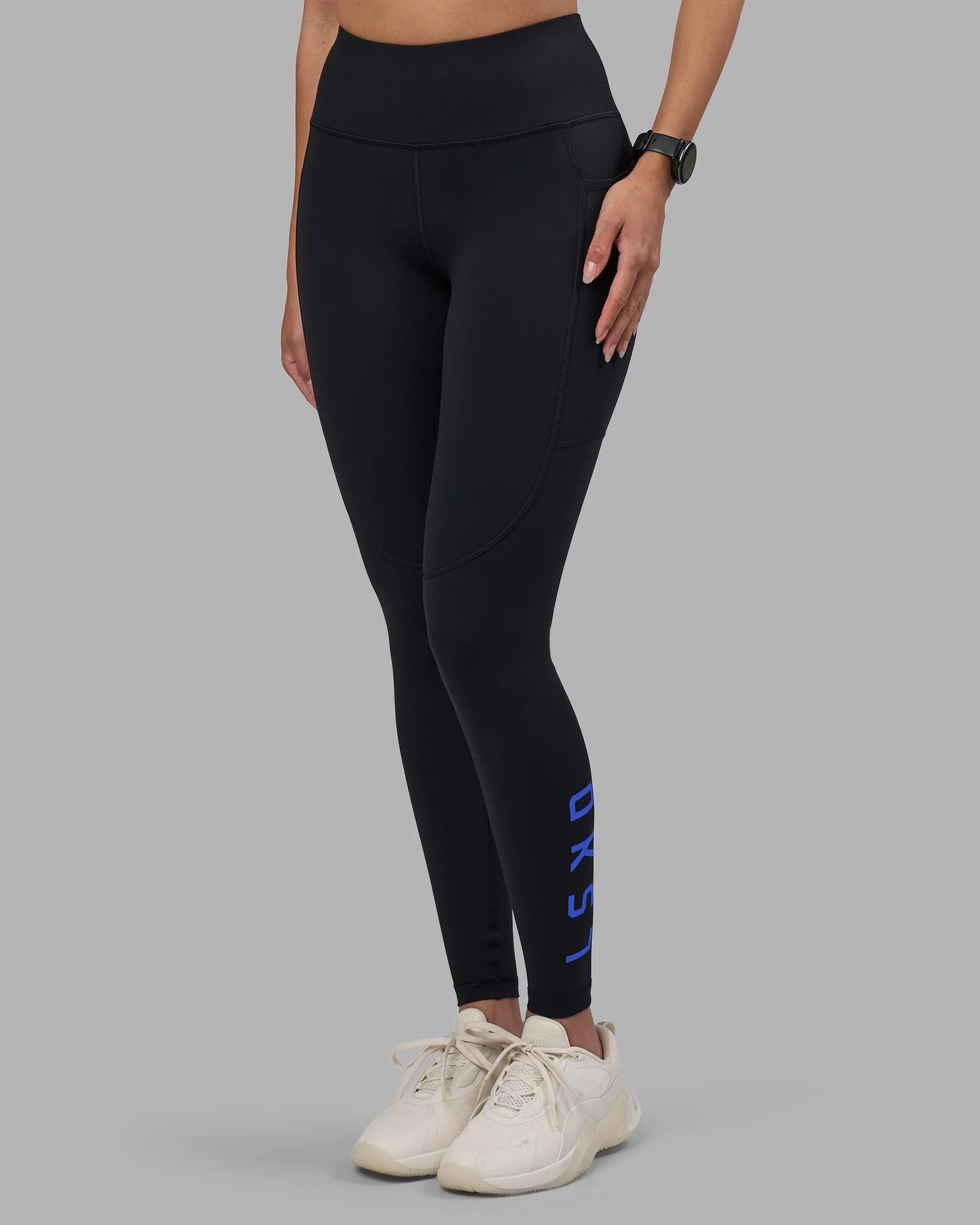 Reflective Logo Detail Functional Fit Rep Ultra High-Rise Full Length Legging Pockets - Black-Power Cobalt