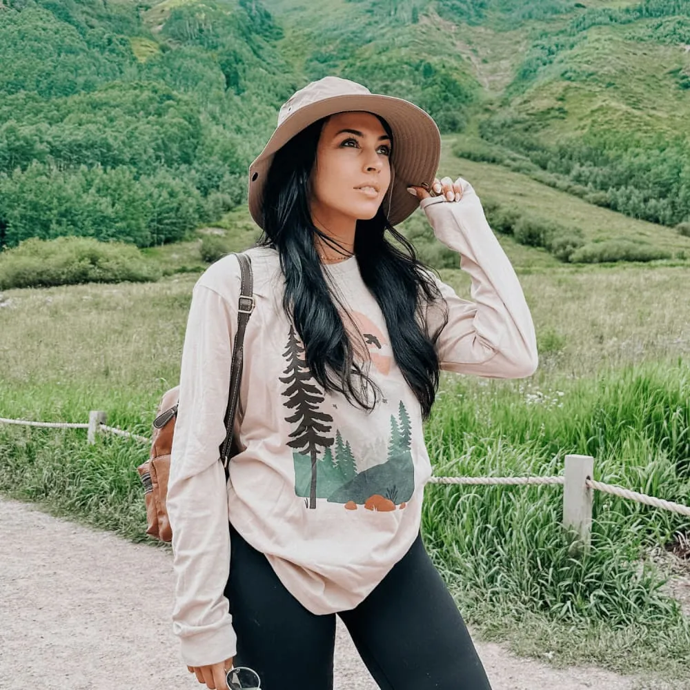 Forest Scene Long Sleeve - Pink Gravel Perfect for Travel Retro