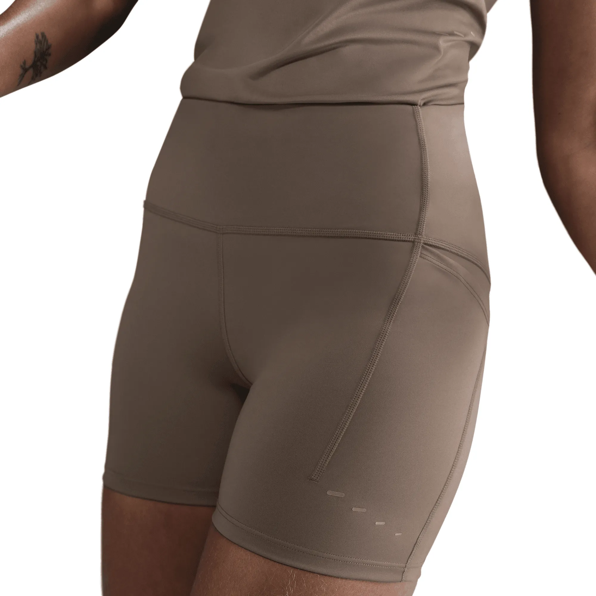 Women's Swift Women's High-Waisted 4" Tight Running Shorts with Pockets (233 - Mink Brown) AntiSnagFabric Travel Core