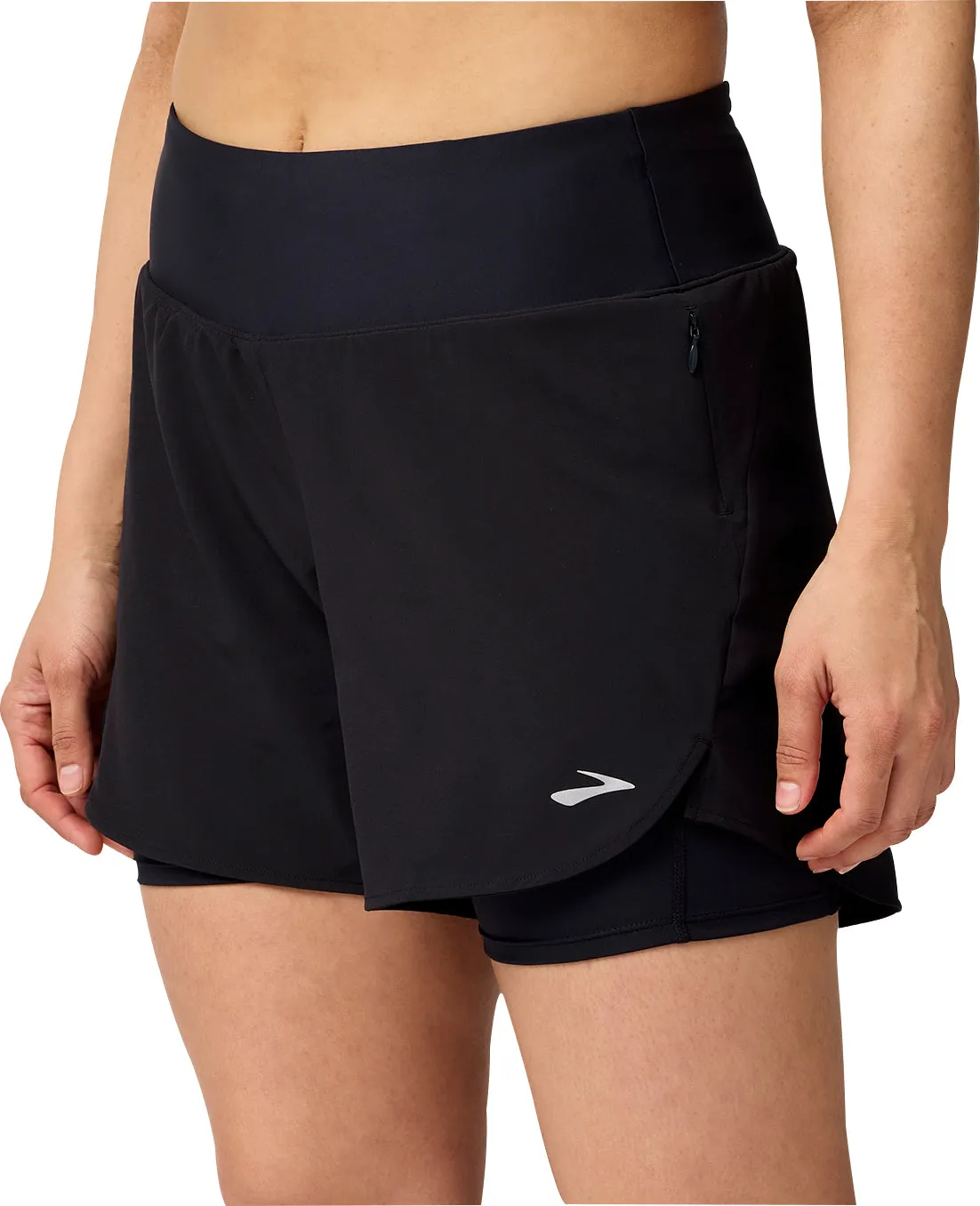 Brooks 5 Inch Chaser 2 In 1 Womens Running Shorts - Black Durable Weave Fabric swim shorts