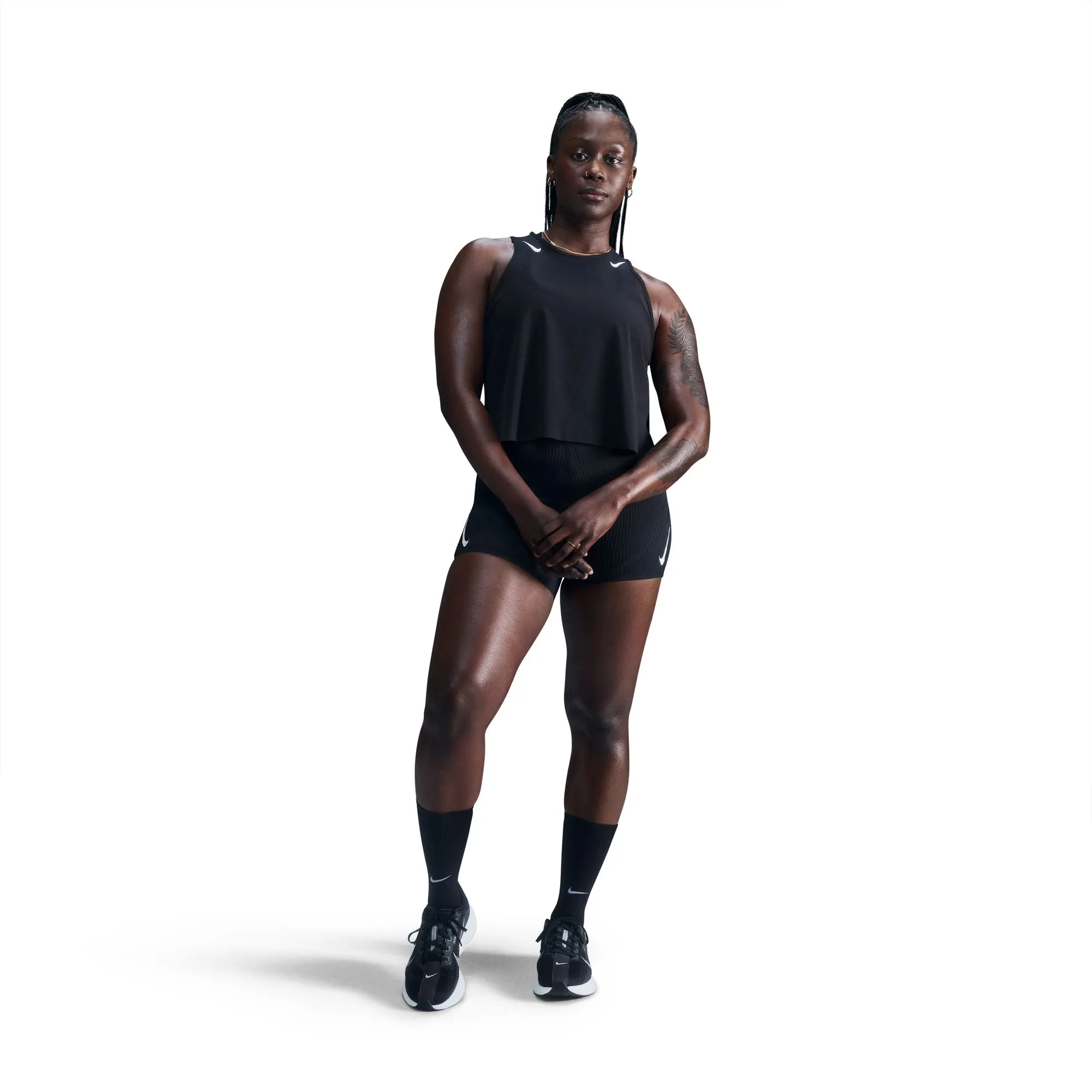 Matte Fit Women's AeroSwift Women's Dri-FIT ADV Cropped Running Tank Top (010 - Black/White)