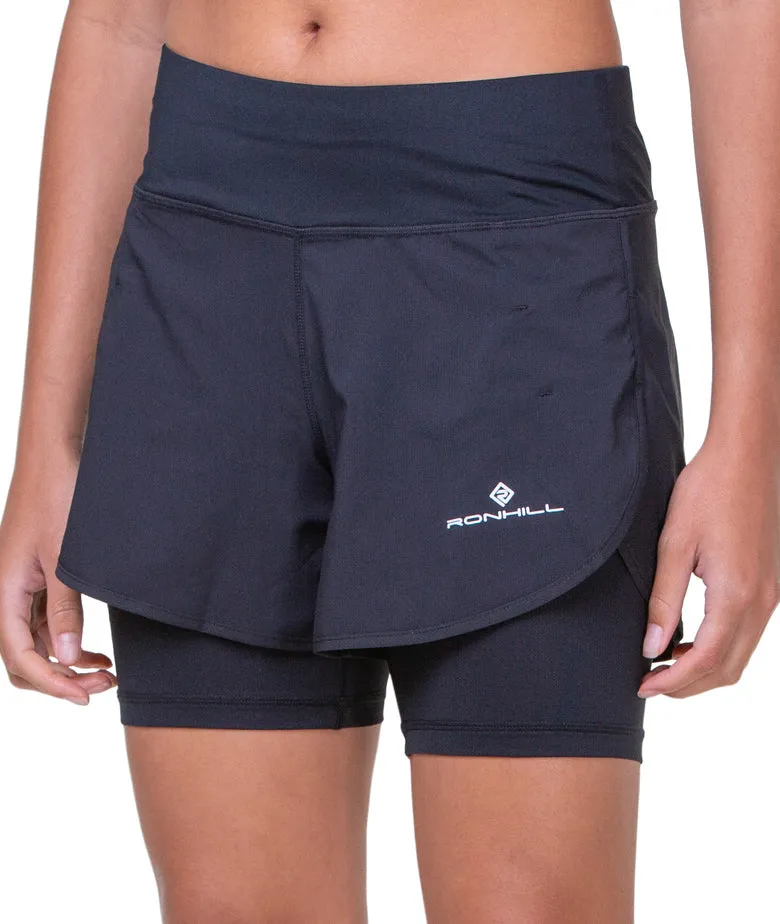Breathable Comfort Clean Lines Ronhill Tech 4.5 Inch Twin 2 in 1 Womens Running Shorts - Black