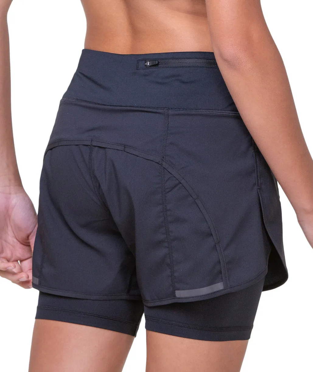 Easy Fit Design Ronhill Tech 4.5 Inch Twin 2 in 1 Womens Running Shorts - Black