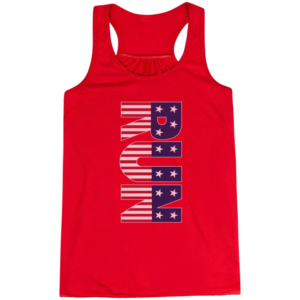 Stretch Recovery Fabric Silicone Grip Hem Flowy Racerback Tank Top - Patriotic Run