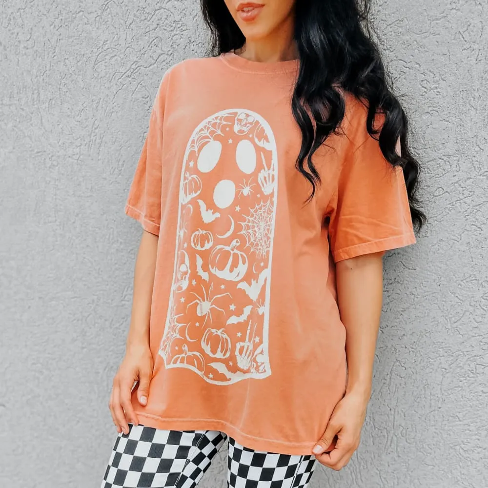 Light and Cozy college Stay Spooky Ghost - Terracotta Tee