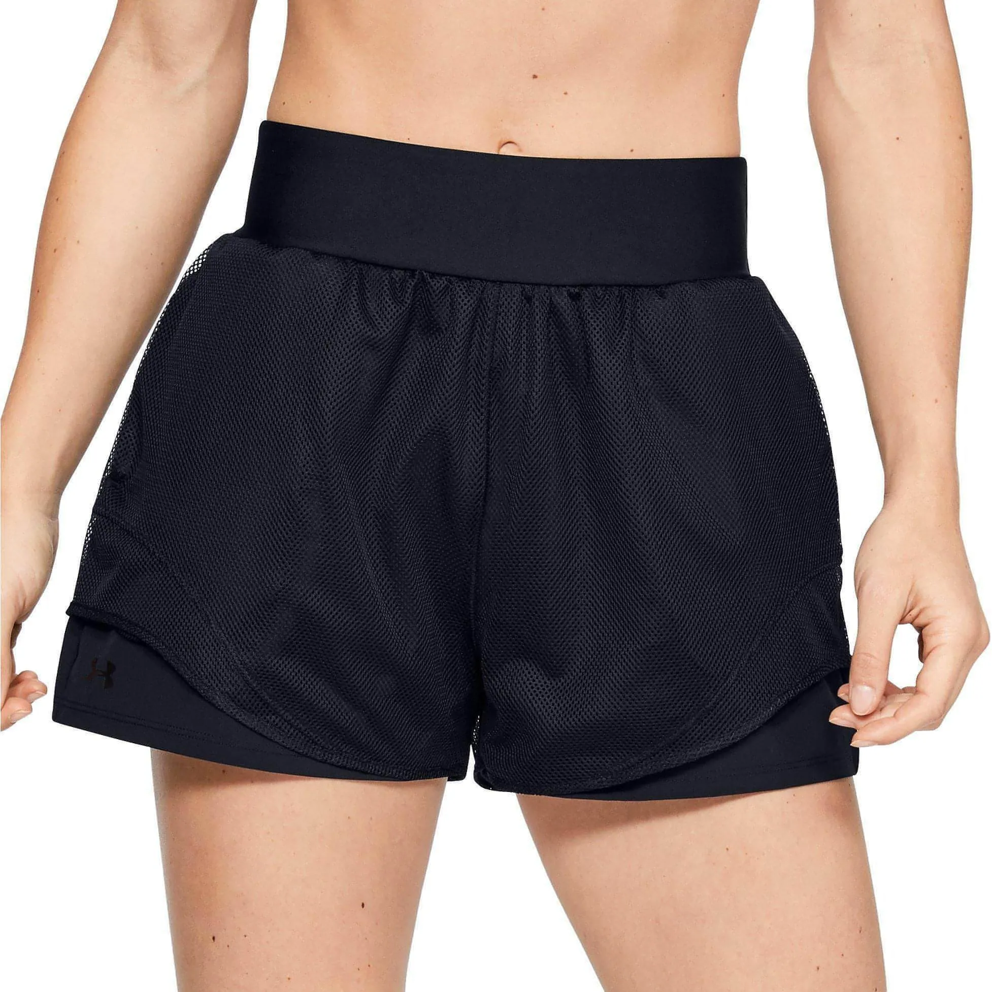 Elastic Comfort Water resistant coating Under Armour Warrior Mesh Layer Womens Training Shorts - Black