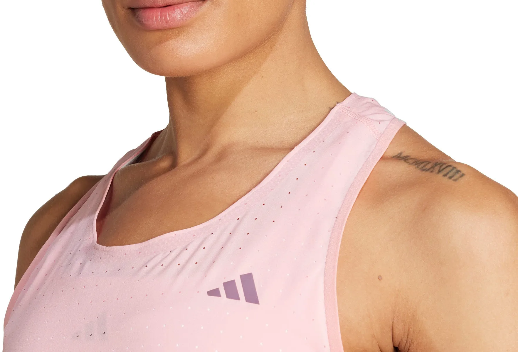 adidas Adizero Womens Running Vest Tank Top - Pink Layered Cut Quick Flexible