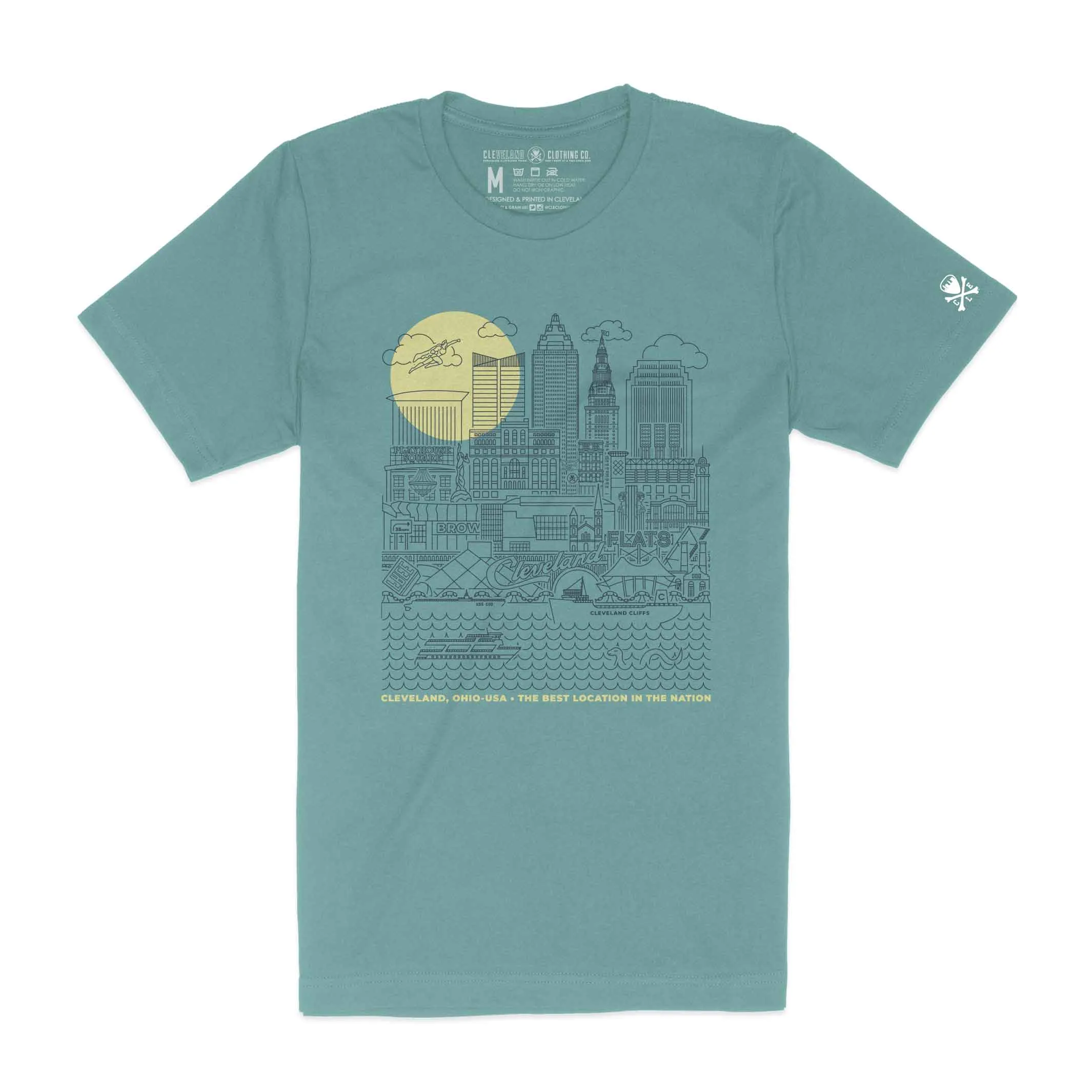 Cleveland Skyline Icons - Unisex/Mens Crew T-shirt Hydrophobic coating EcoFriendly Dye