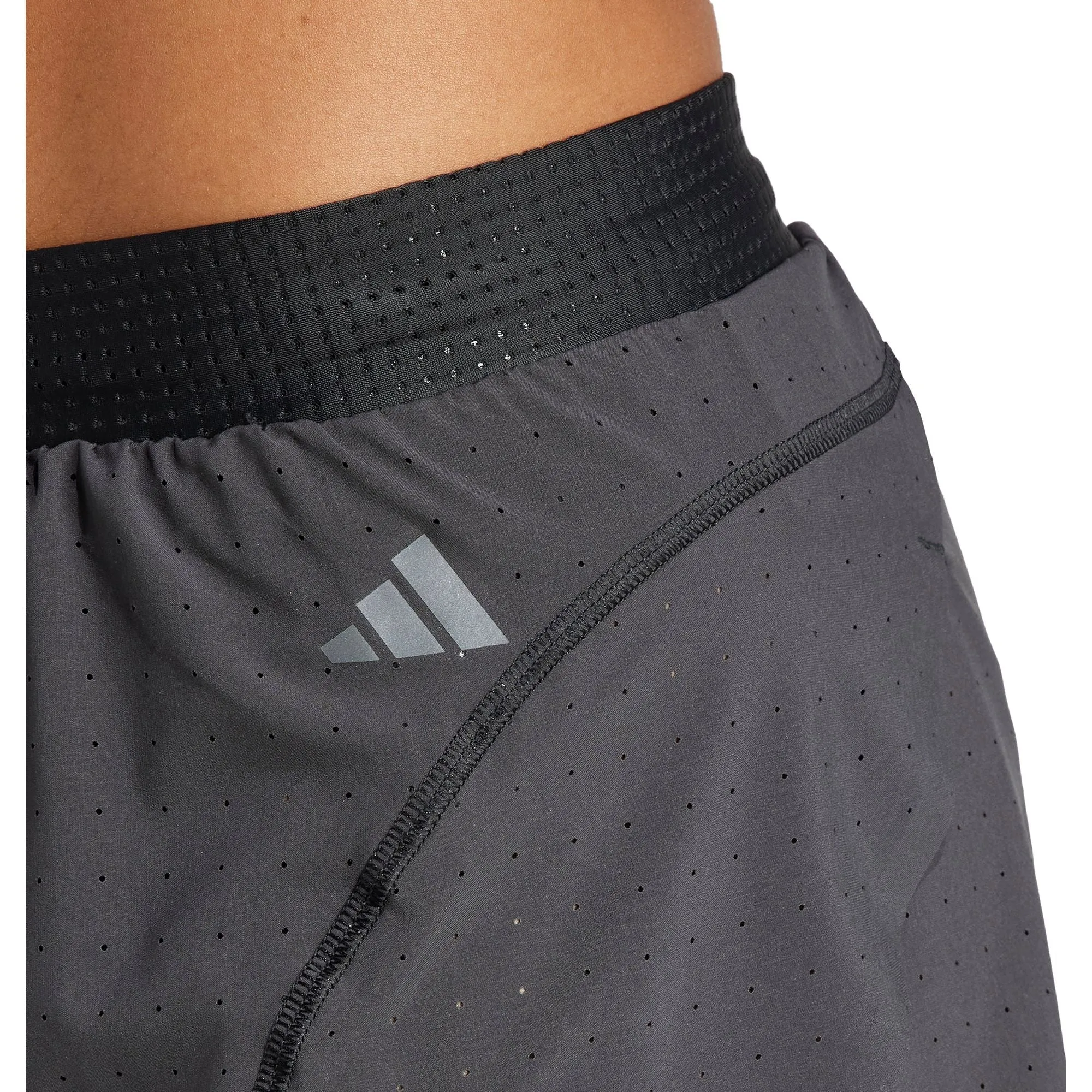 Compact Storage Pocket Stretchable Waistband adidas Adizero Womens Split Running Shorts - Black