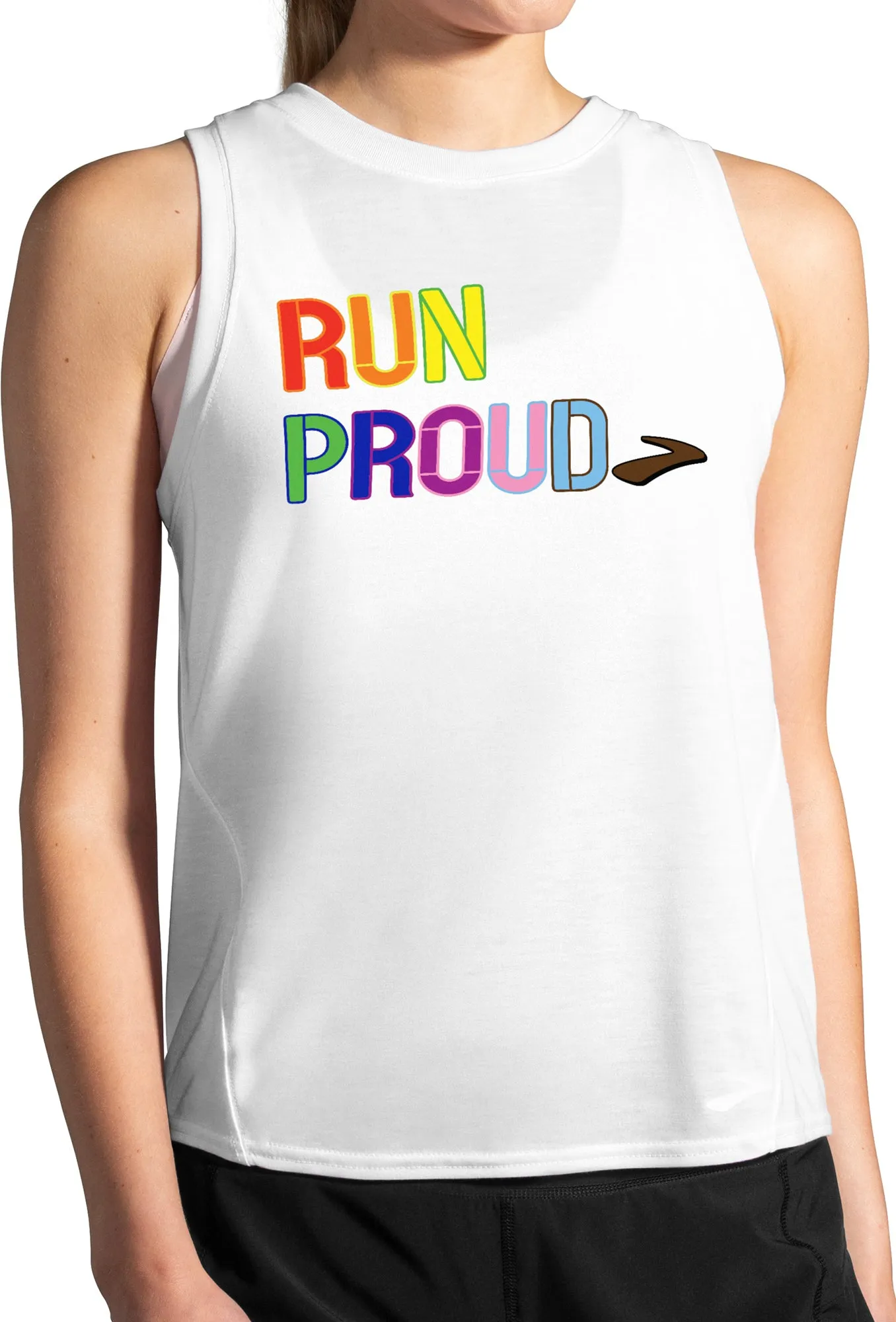 Brooks Distance Graphic Womens Running Vest Tank Top - White Cross Back Durable Blends