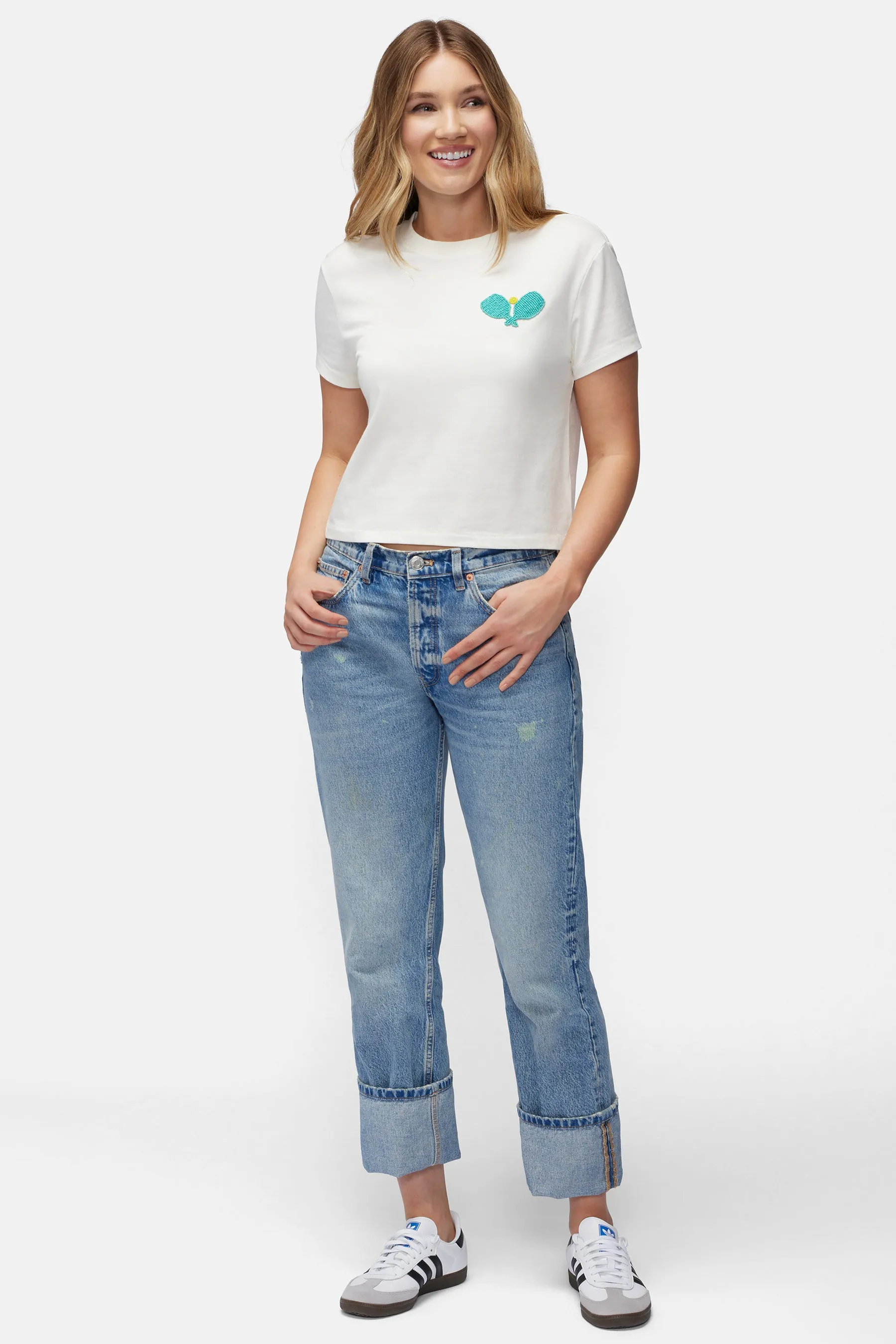 Comfortable Style Slim Waist Bead Pickleball Jamie Tee | Gardenia