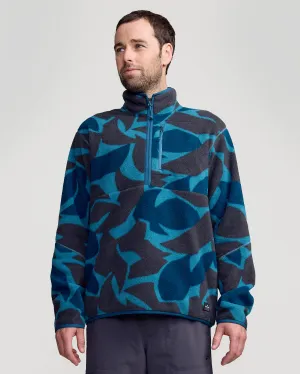 Men's Trailhead Fleece 1/4 Zip Pullover - Washed Blue Forest Floor Print Casual Hoodie Style
