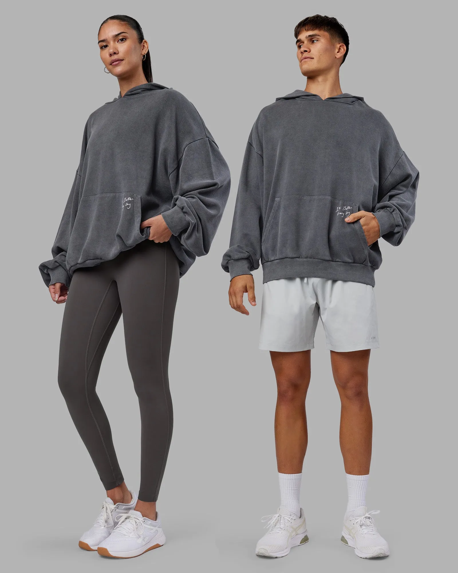 Machine washable Fresh Chic ETJ Values Washed Oversize Hoodie - Dark Storm-Light Bubblegum