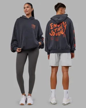 Journey Washed Unisex Oversize Hoodie - Black-Ultra Orange Daily Sporty Layered Fit