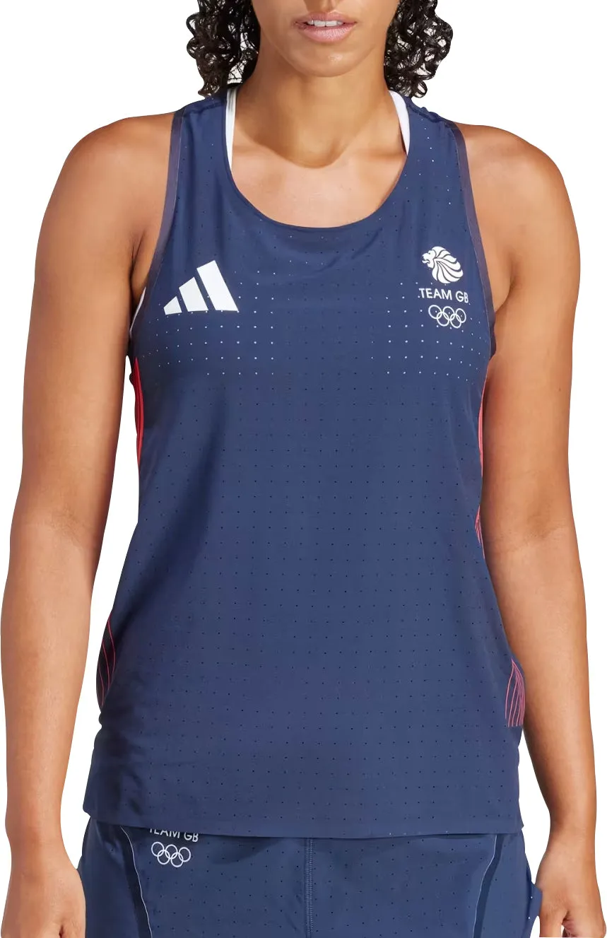 adidas Adizero Team GB Womens Running Vest Tank Top - Blue AbrasionResistant Finish
