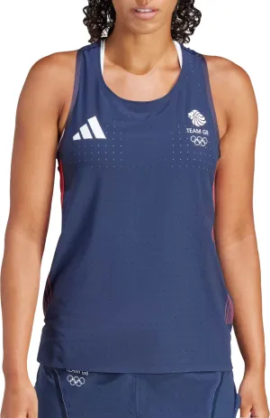 adidas Adizero Team GB Womens Running Vest Tank Top - Blue AbrasionResistant Finish