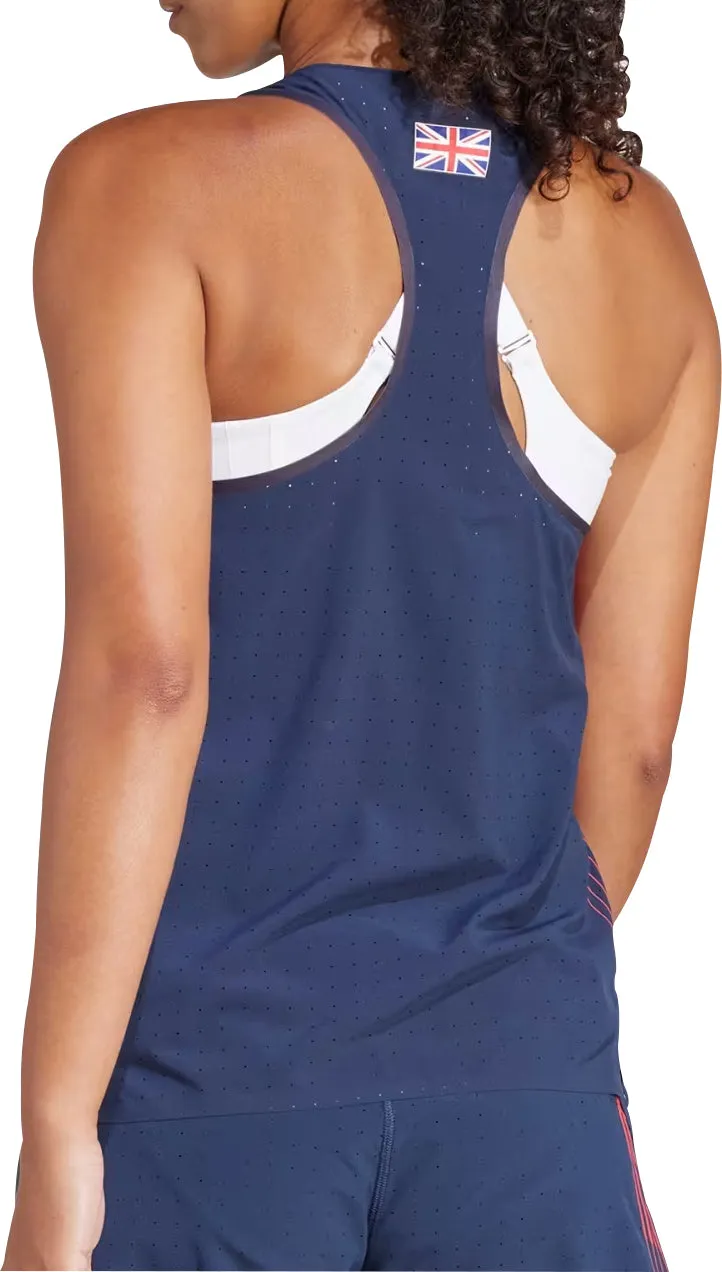 construction Quick Soft adidas Adizero Team GB Womens Running Vest Tank Top - Blue
