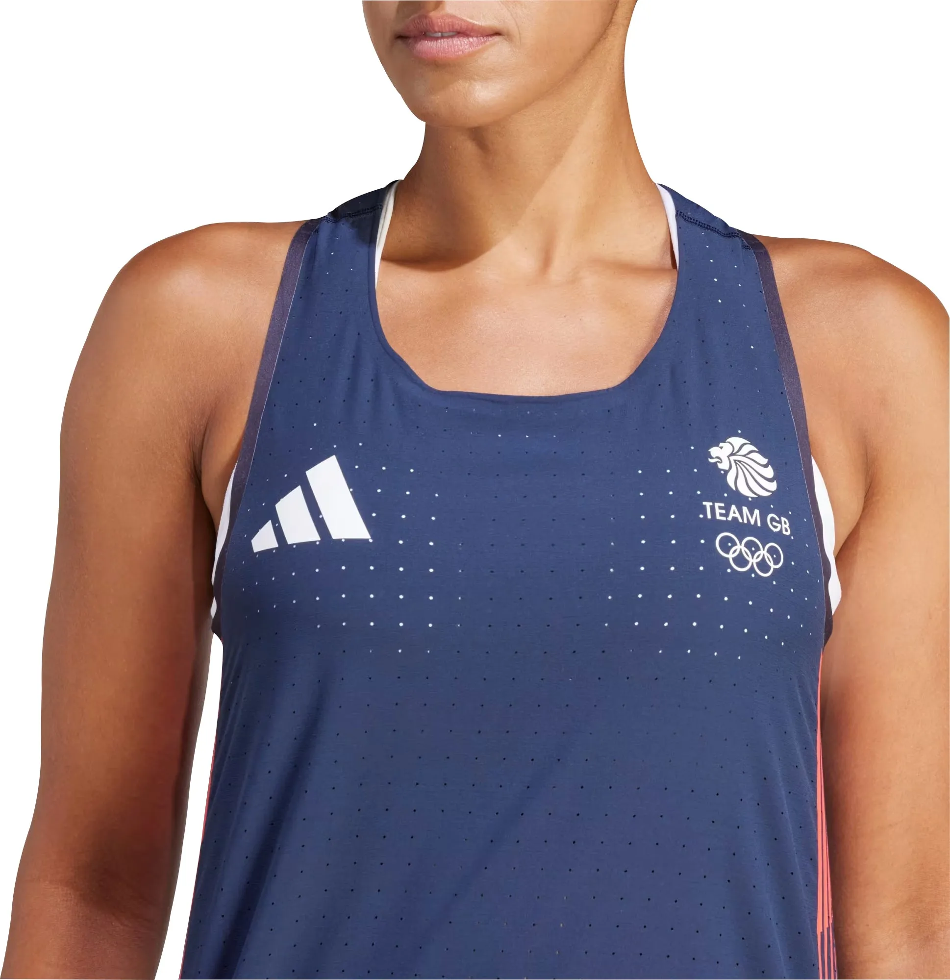 Laser Cut Edges Low Profile Collar adidas Adizero Team GB Womens Running Vest Tank Top - Blue