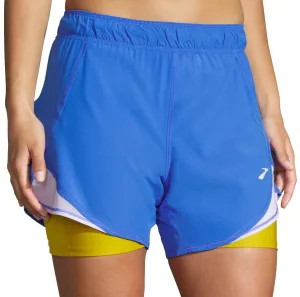 Brooks 5 Inch Chaser 2 In 1 Womens Running Shorts - Blue mid-rise