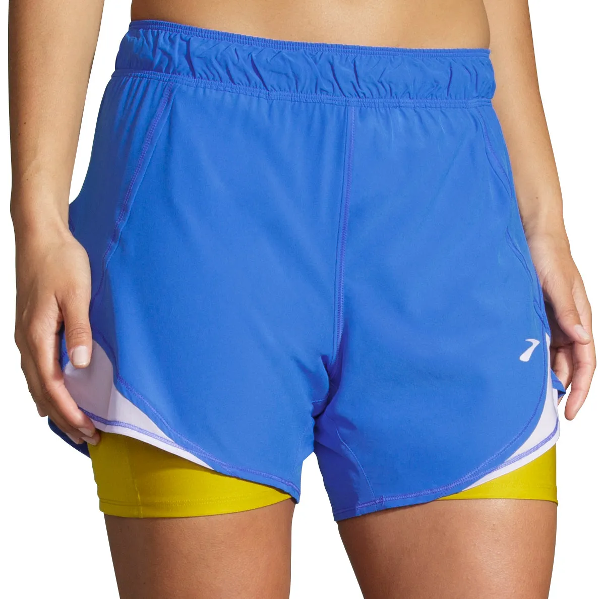 Brooks 5 Inch Chaser 2 In 1 Womens Running Shorts - Blue mid-rise